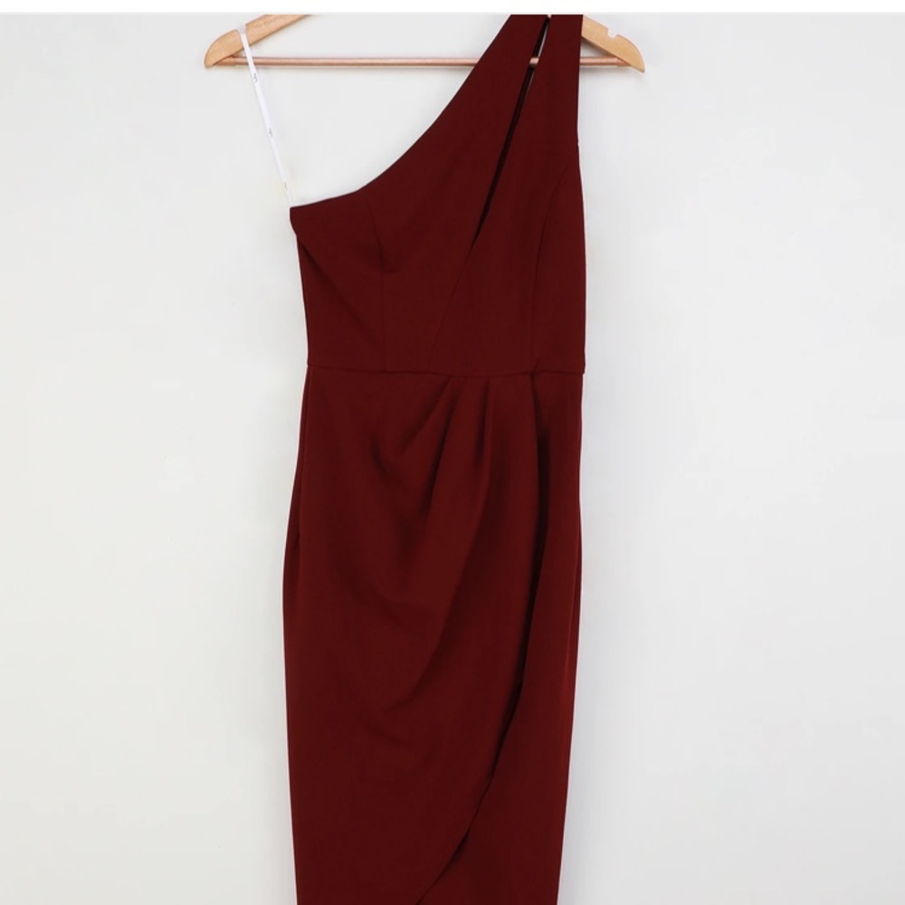 Burgundy one shoulder cutout dress
